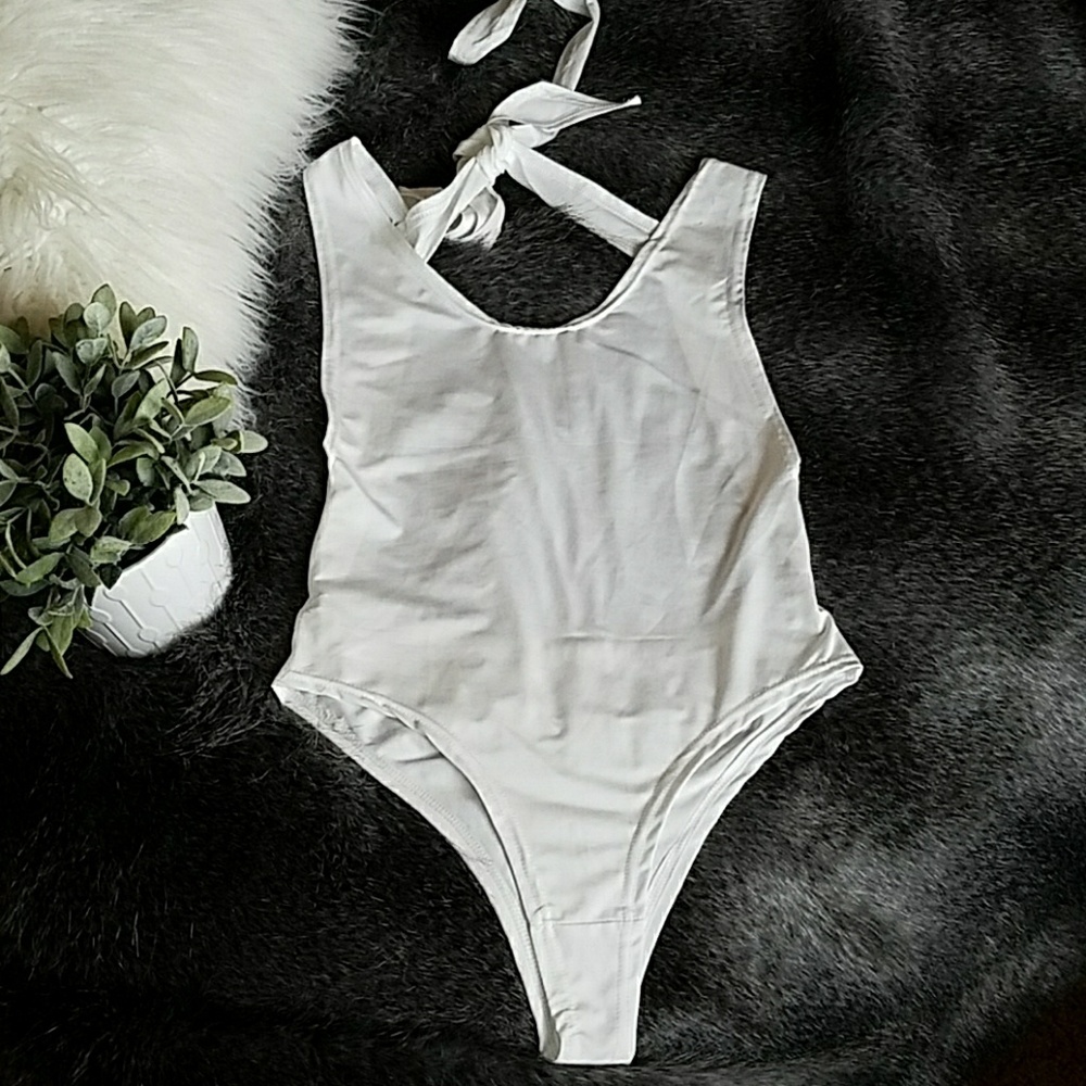 White Open Back Body Suit